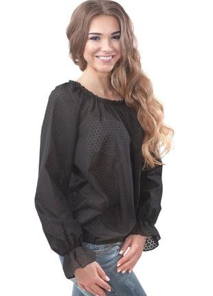 Женская блуза черная хорошего качества вв183 60% хлопок, 40% полиэстер украинская