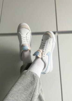 Жіночі шкіряні кросівки (кеди) nike blazer low "white/blue" 🔥2 фото