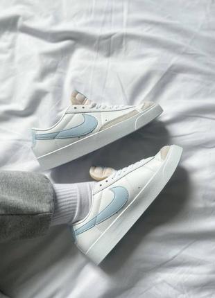 Жіночі шкіряні кросівки (кеди) nike blazer low "white/blue" 🔥8 фото
