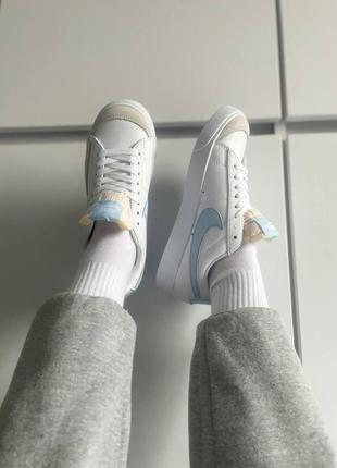 Жіночі шкіряні кросівки (кеди) nike blazer low "white/blue" 🔥3 фото