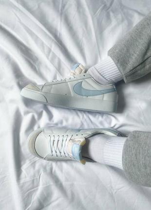 Жіночі шкіряні кросівки (кеди) nike blazer low "white/blue" 🔥10 фото