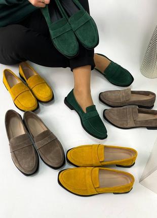 Жіночі лофери замшеві, темно-зелений, натуральна замша