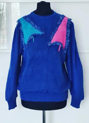 Класний оригінальний стильний крутий чудовий вінтажний светр джемпер пуловер ретро вінтаж вовна шерсть аплікація декор
