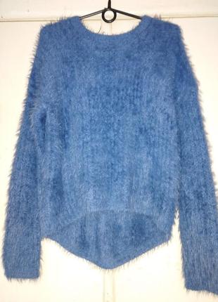 Синий свитер теплая кофта пушистый свитер теплый голубой мягкий.5 фото