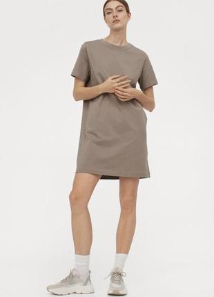 H&m в наличии новое серо-бежевое женское кэжуал платье платье-футболка h&m однотонное размер - s оригинал h&m2 фото
