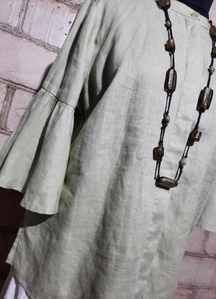Оливкова льонова блуза5 фото