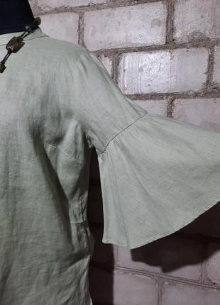 Оливкова льонова блуза2 фото