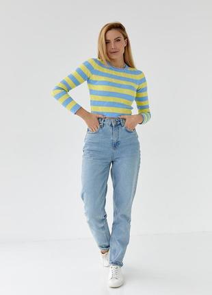 Приталений джемпер светр у блакитно-жовту смужку3 фото