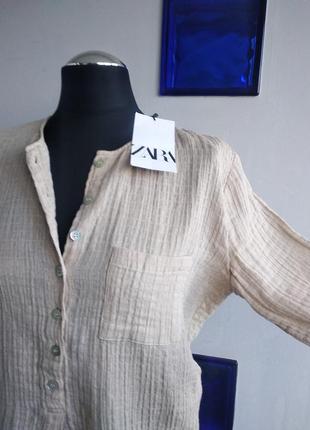 Стильна фактурна блуза/рубашка бавовнв/льон р-р s-m zara3 фото