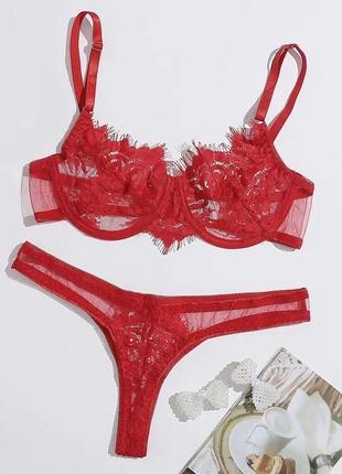 Сексуальний червоний кружевний комплект жіночої нижньої білизни2 фото