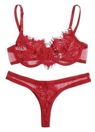 Сексуальний червоний кружевний комплект жіночої нижньої білизни6 фото