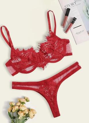 Сексуальний червоний кружевний комплект жіночої нижньої білизни3 фото