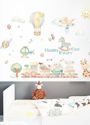 Наклейка декоративна вінілова на стіну на шафу дитяча паровозик наклейки 100*55 см