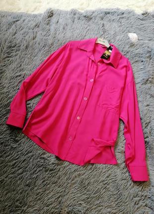 Летняя хлопковая рубашка оверсайз наличие цвета ярко малиновый розовый зелёный насыщенный и угольно2 фото