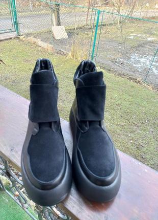 Натуральные кожаные ботинки хайтопы на липучках4 фото