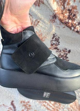 Натуральные кожаные ботинки хайтопы на липучках7 фото