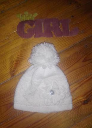 Теплая вязаная шапочка белая шапка на девочку распродаж