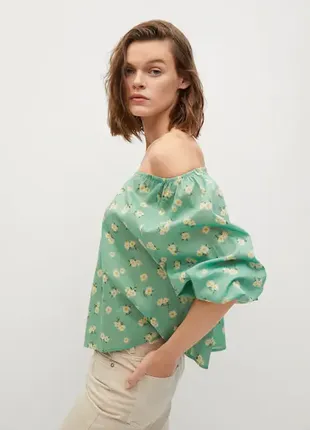 Бавовняна блузка mango з принтом1 фото
