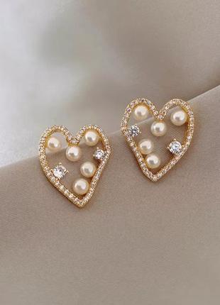 Сережки з перлинкали та фіанітами - мед. сплав