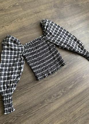 Блузка топ мережевний укорочений з об’ємними рукавми фонариками  h&m