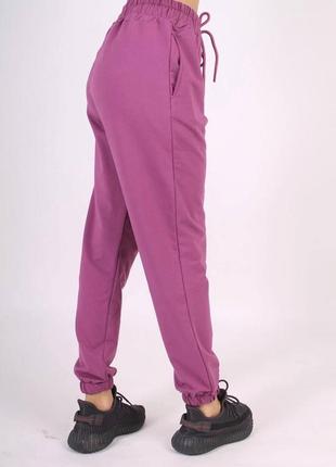 Штаны спортивные женские сиреневые джоггеры бежевые однотонные с карманами на шнуровке качественные туречественная трендовые2 фото