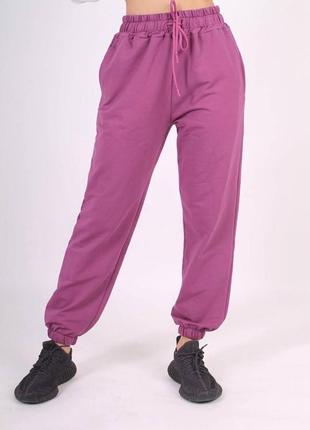 Штани спортивні жіночі бузкові джогери бежеві однотонні з кишенями на шнурівці якісні туреччина трендові