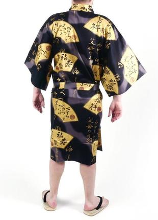 Японське чоловіче кімоно чорного кольору, sensu, "золотий віяло"3 фото