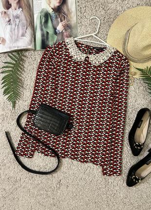 Мила шифонова блуза з мереживним коміром №1471 фото