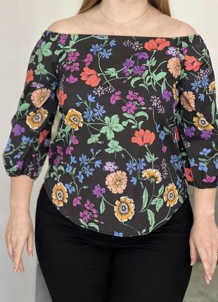 Актуальная цветочная блуза топ со спущенными плечами No1517 фото
