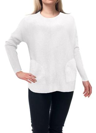 Білий жіночий светр з кишенями. светр жіночий, молодіжний. 2 (145) 1 w