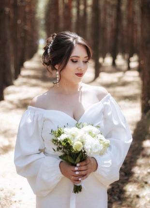 Біла сукня на розпис весілля вінчання загс, біле плаття коротке міні, вечірня нарядна сукня весільна5 фото