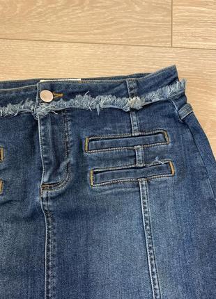 Юбка мини джинсовая деним с стразами бисер классная7 фото
