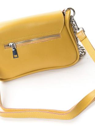 Женская стильная кожаная сумка-клатч кроссбоди / женская сумочка с цепочкой через плечо желтая2 фото