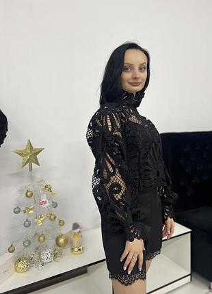 Кружевна ажурна блуза рубашка топ чорний бордовий білий