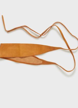 Pieces ефектний шкіряний широкий пояс на талію коньячний коричневий на зав'язку pcvibs leather tie waist belt до плаття4 фото