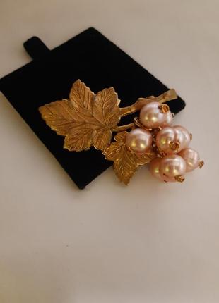 Вінтаж брош🍇 віноградна грона з рожевих перлин, натуральні