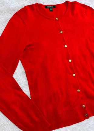 Яркий красный кардиган lauren ralph lauren с золотой фурнитурой4 фото