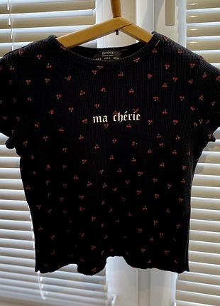 Кроп топ футболка жіноча укорочена футболка з 🍒від bershka