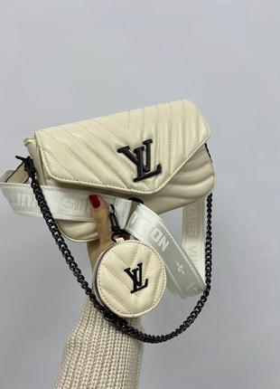 Женская стильная кремовая сумка с широким ремнем через плечо🆕 кросс боди