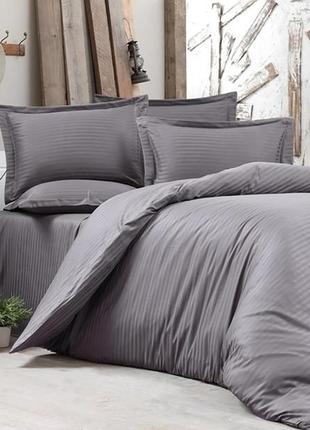 Люксовый 1,5-спальный комплект постельного белья на молнии страйп-сатин 100% хлопок luxury st-1048