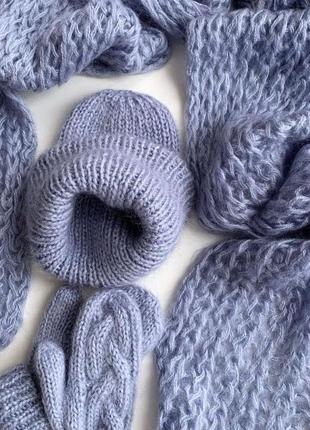 Уютный комплект: шапка,шарф и варежки из мохера