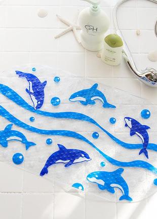 Килимок дитячий антиковзкий на присосках для ванної кімнати дельфіни1 фото