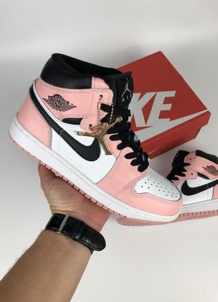 Женские кроссовки высокие белые найк nike air jordan high pink найк аир джордан розовы