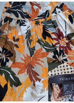 Котоновая яркая юбка миди в оранжевые листья primark (размер 12-14)6 фото