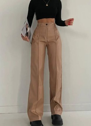 Женские брюки эко кожа на флисе высокая посадка, 2 цвета 42-44 44-46 sin1528-033lве