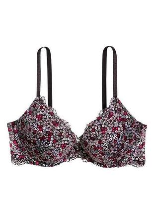 H&m black floral print lace bra цветочный принт 75d /691/