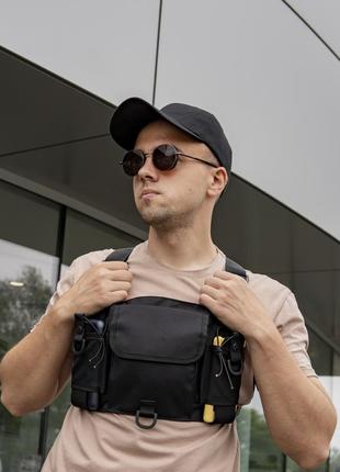 Чоловіча міська нагрудна сумка-жилетка честриг chest rig чорна тканинна, молодіжна розвантажувальна4 фото