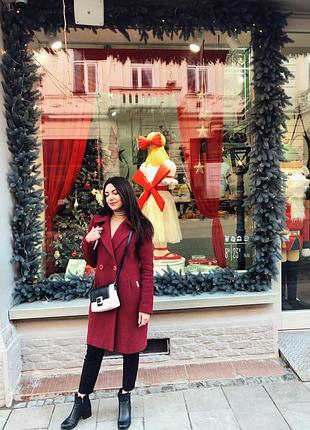 Пальто осінньо-зимове бордо+ хустинка в подарунок