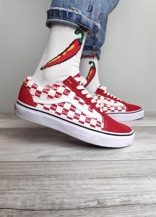 Жіночі кеди vans old school supreme red white2 фото