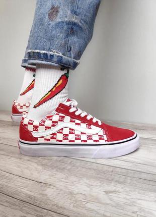 Жіночі кеди vans old school supreme red white